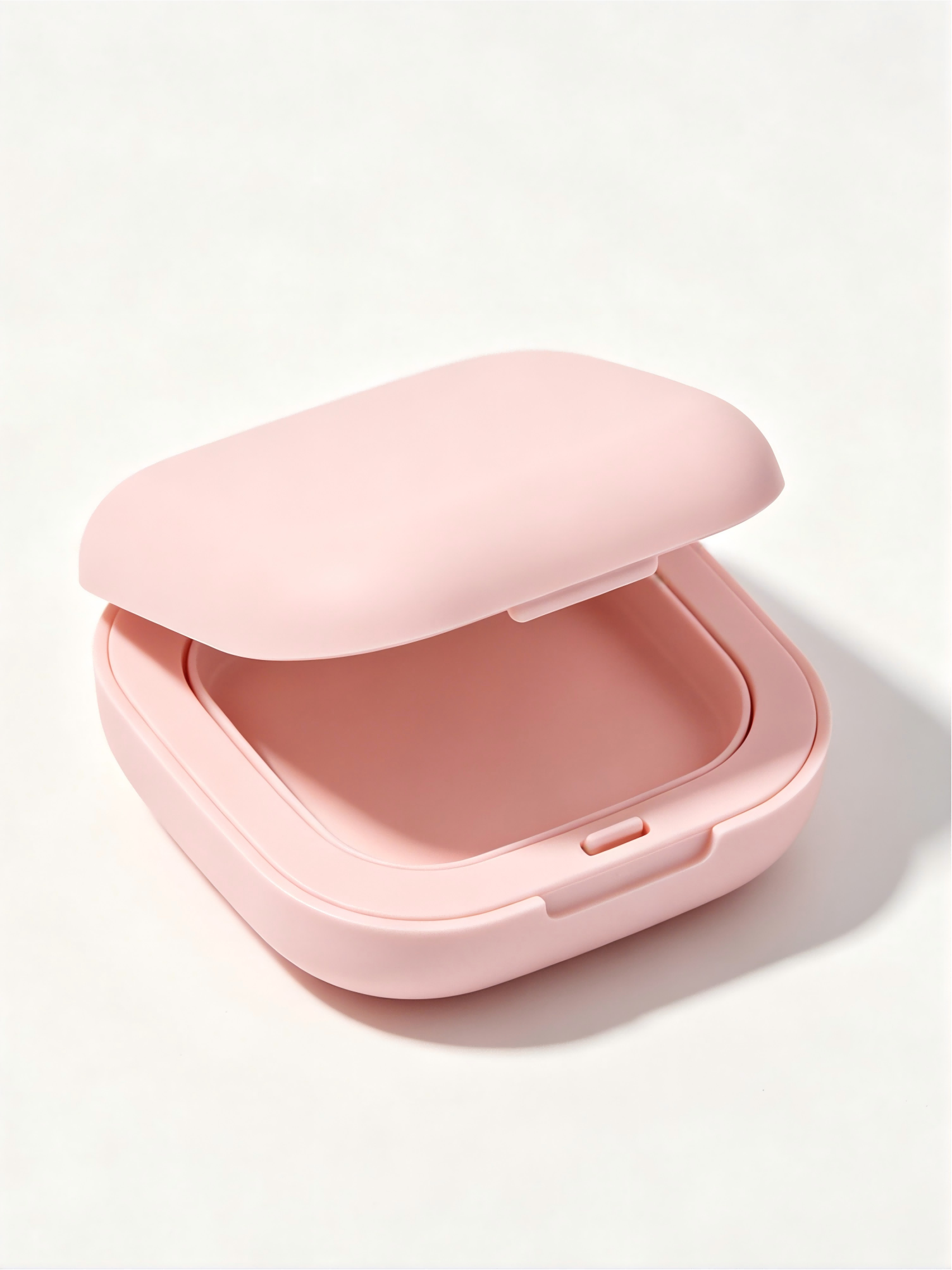 Matte pink square empty air cushion case, minimalist plastic compact container with inner mirror slot for BB cream custom cosmetic packaging
